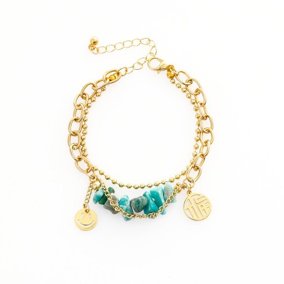 3/$35 Boho Turquoise Stones Charm Bracelet Gold Chain Layered Stainless Steel - Picture 6 of 7